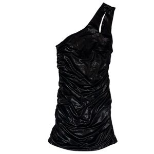 Black One-Shoulder Ruched Dress